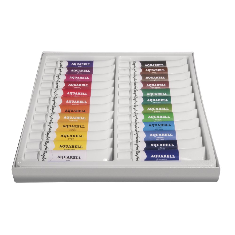 Rayher 38916000 Set of 24 Artists Quality Watercolours, 12 ml Colour Tubes for Water Painting in 24 Assorted Colours