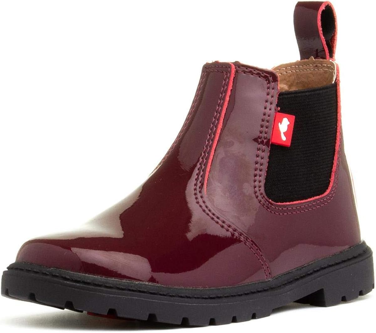 burgundy patent chelsea boots