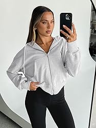 Trendy Queen Hoodies for Women Full Zip Up Cropped