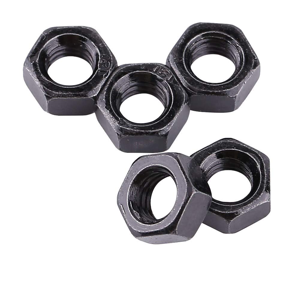Fydun 100pcs Hex Nut Din934 M2-M5 Black Zinc Plated Carbon Steel Metric Thread Hex Hexagonal Nuts(M5)