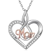 QKABTI Heart Infinity Mom Necklaces for Women S925 Sterling Silver Infinity Heart Pendant Birthstday Mother's Day Jewelry Gifts for Mother Wife