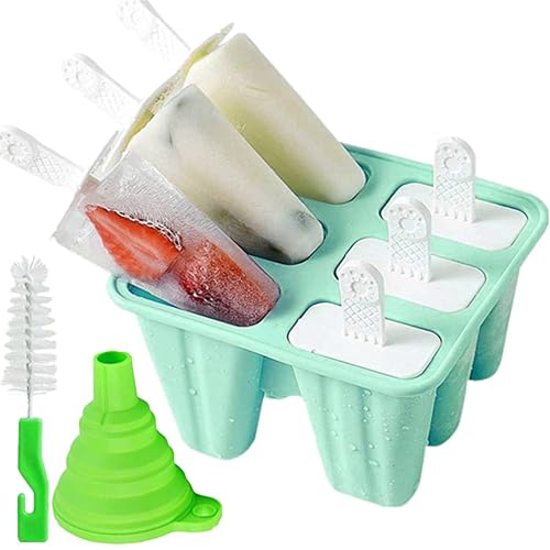 Popsicle Mold，Popsicle Maker Popsicle Molds 6 Pieces Silicone Ice Pop Molds BPA Free Popsicle Mold Reusable Easy Release Ice Pop Make (Green)