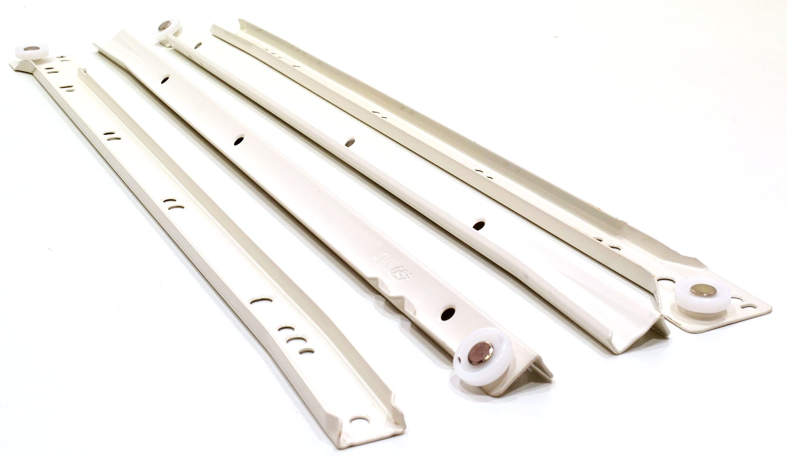 450mm Bottom Fix Steel Drawer Runners (3 Pairs) - White Drawer Slides with Smooth Nylon Roller Mechanism - Quiet Glide Cabinet Runners for Kitchen, Bedroom & Office Furniture