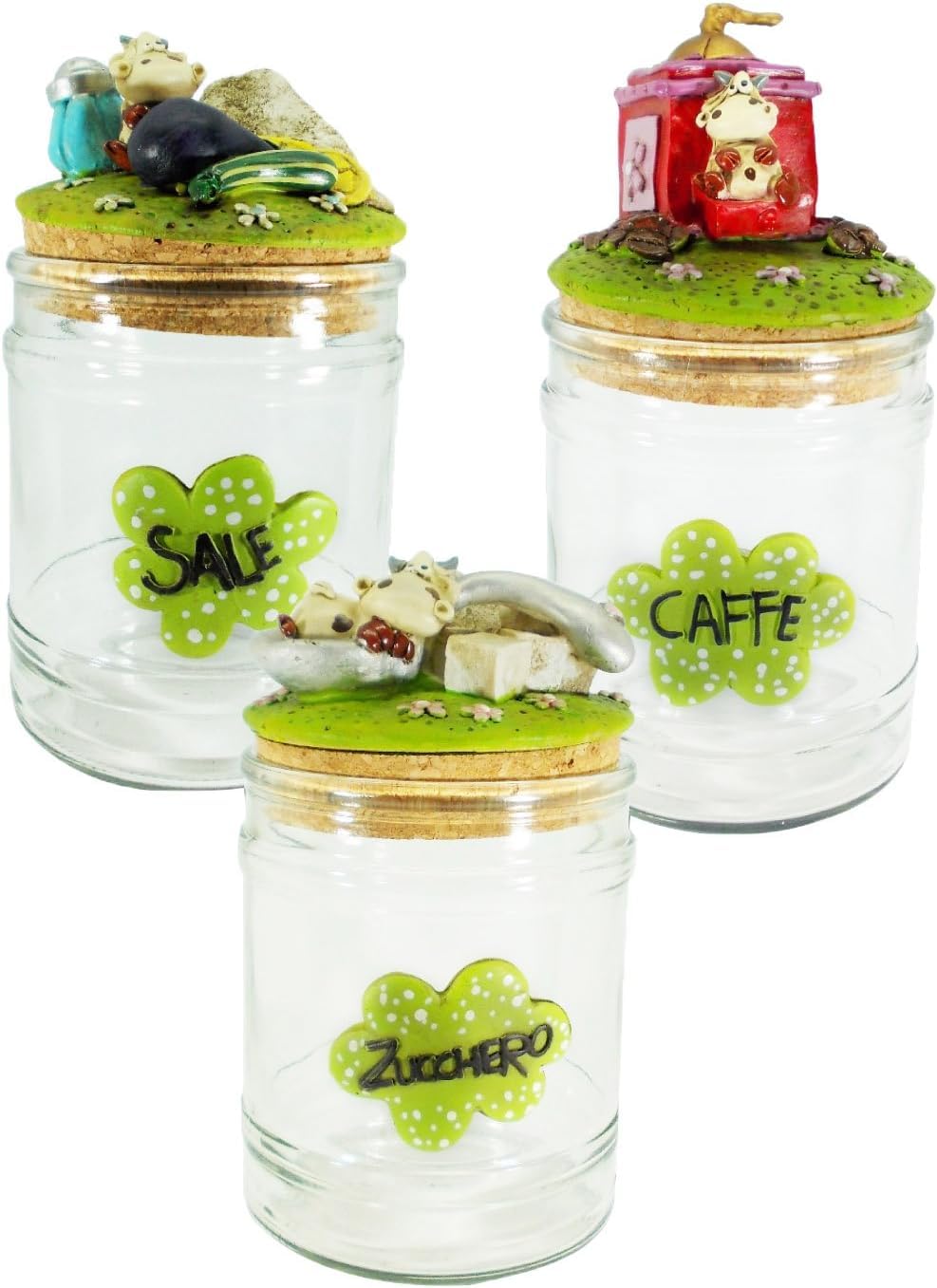 Paul Clear s14009 Salt and Funny Alice for Sugar Coffee Jars Set, Multicoloured, 10 x 10 x 16 cm, 3 units