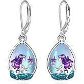 YAFEINI Mermaid Earrings 925 Sterling Silver Moonstone Mermaid Dangle Drop Earrings Jewelry Gifts for Women