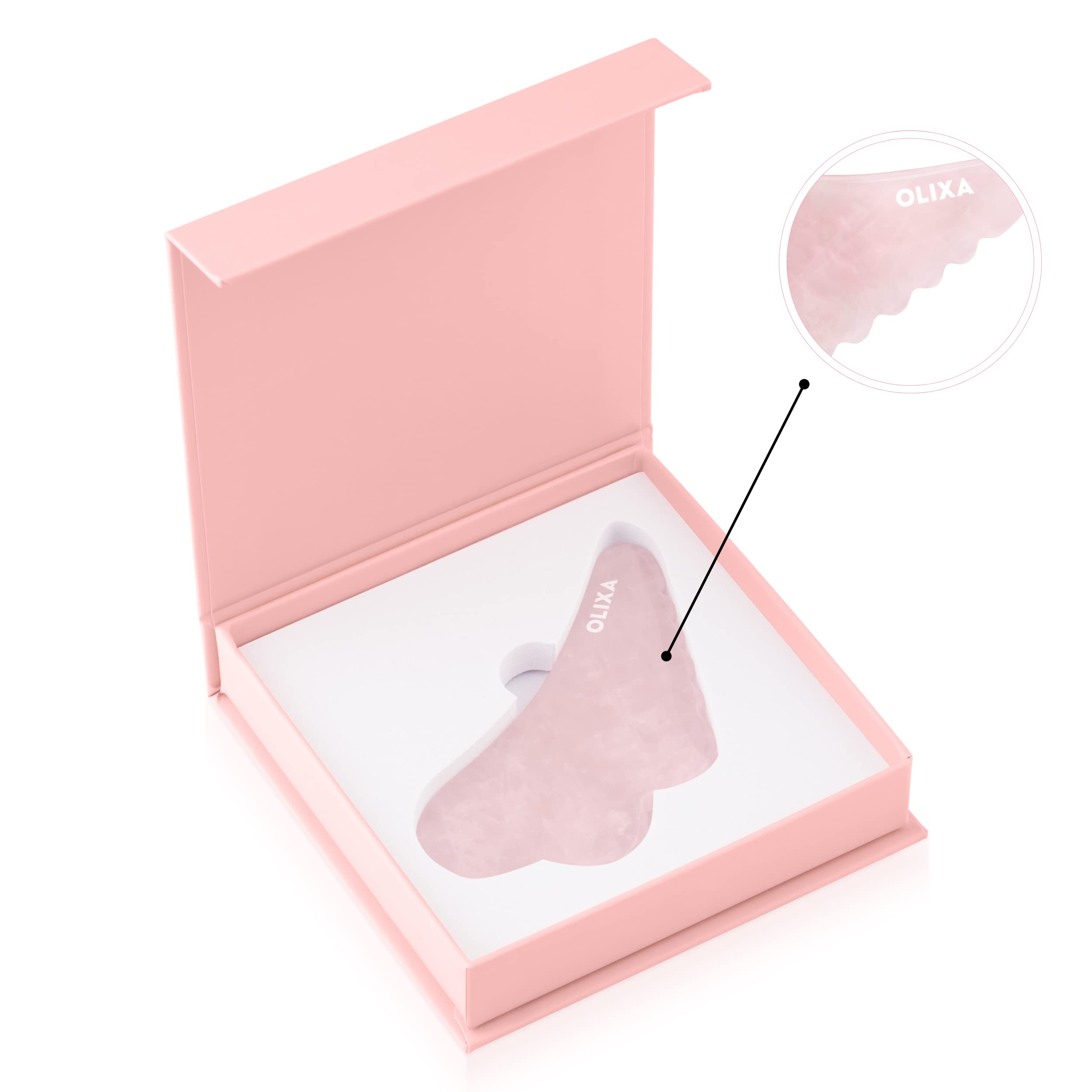Olixa Beauty Rose Quartz Gua Sha- Facial Massage Tool - Scraper Board - Face Roller - Unique Shape - Skin Smoothing, Anti Ageing and Depuffing