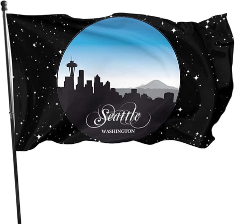 JDQP Seattle Washington Skyline 3 X 5 Ft Banner Exterior Color Vivo y