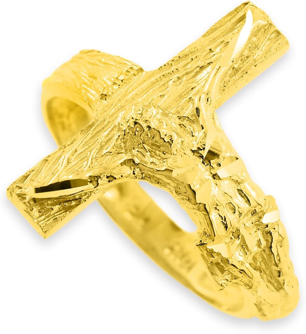 Textured 9 ct Gold Crucifix Ring Amazon.co.uk Jewellery