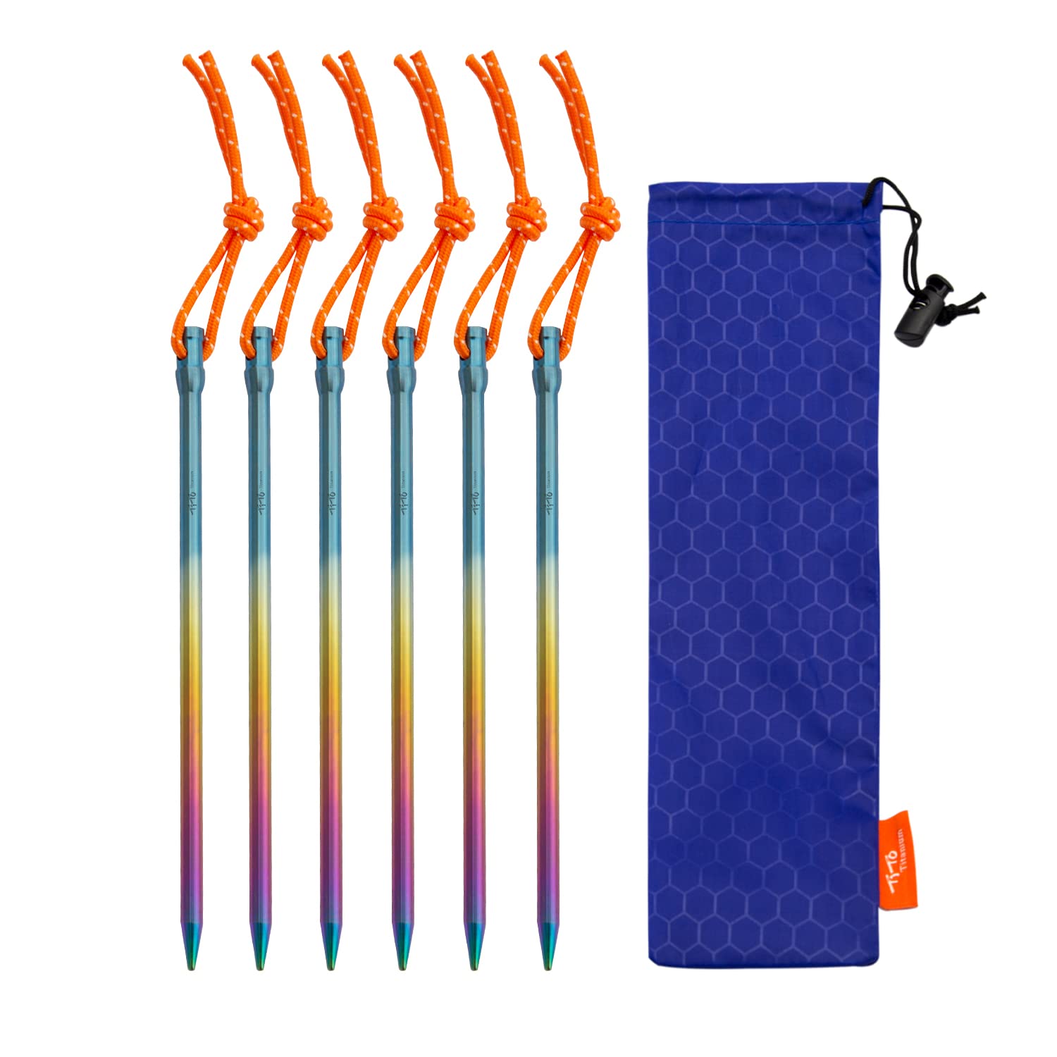 TiTo Titanium Alloy Tent Pegs 6Pcs Ultralight Metal Tent Stakes with reflective Rope Heavy Duty Tent Nails Sturdy and Durable for Outdoor Camping Fishing Awning(Colorful, 6.0×165mm)