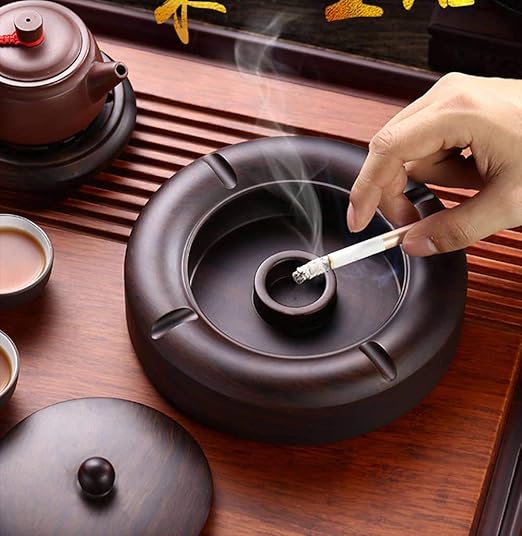 Madera Cenicero A Prueba De Viento,Cenicero con Tapa Ébano Cenicero De