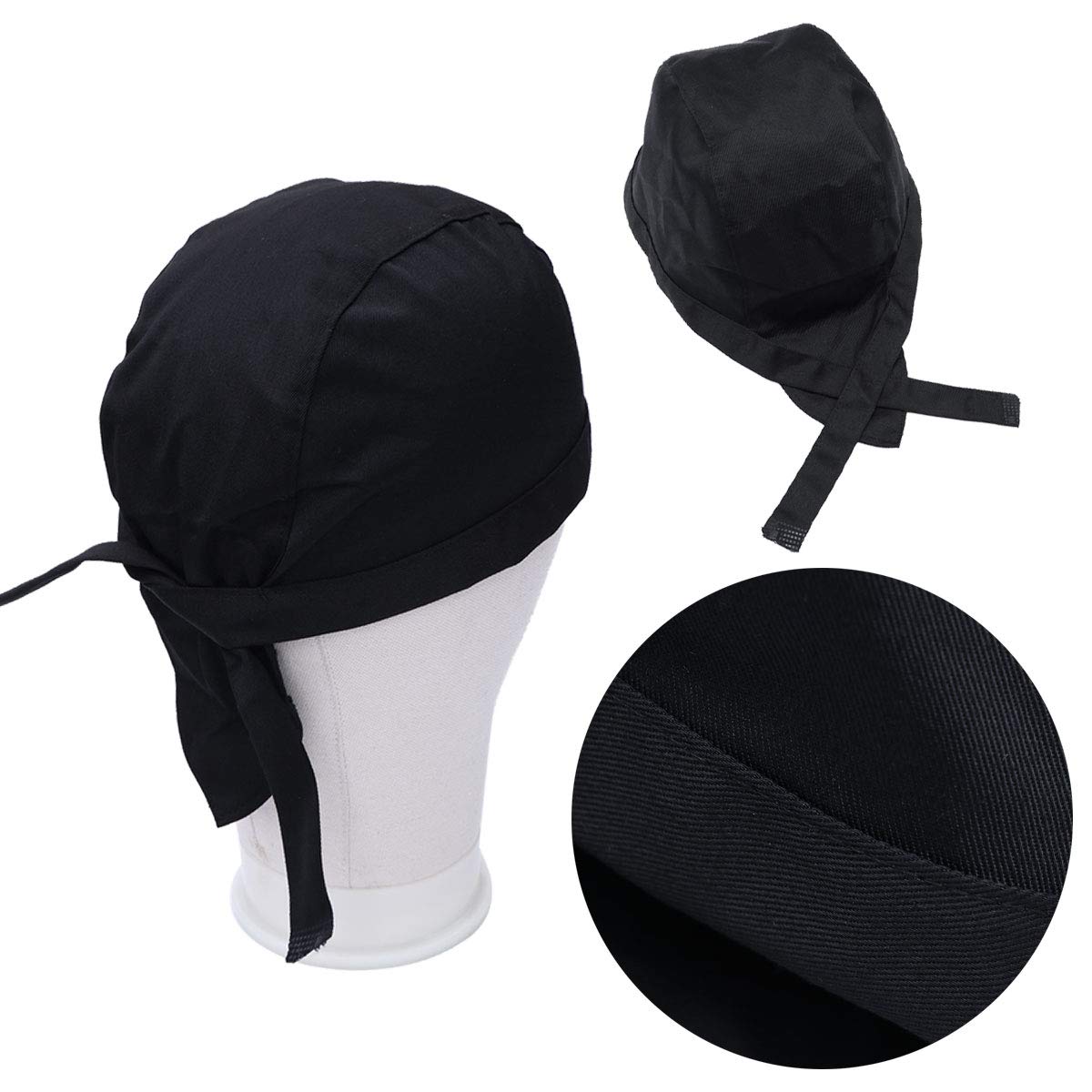 Healifty Chef Skull caps Ribbon Cap Turban for Men or Women Black Hats