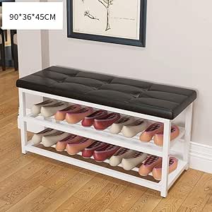 Zapatero de almacenamiento con banco de asiento, de piel, color negro