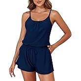 Smismivo Romper Swimsuits for Women One Piece Modest Bathing Suit with Shorts Mesh Pockets Tummy Control Full Coverage