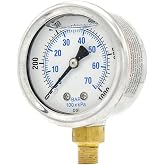 Liquid Filled Lower Mount Pressure Gauge with 2" Dial, 0-1000 PSI, 1/8" Male NPT Connection, Stainless Steel CASE and Bezel (1)