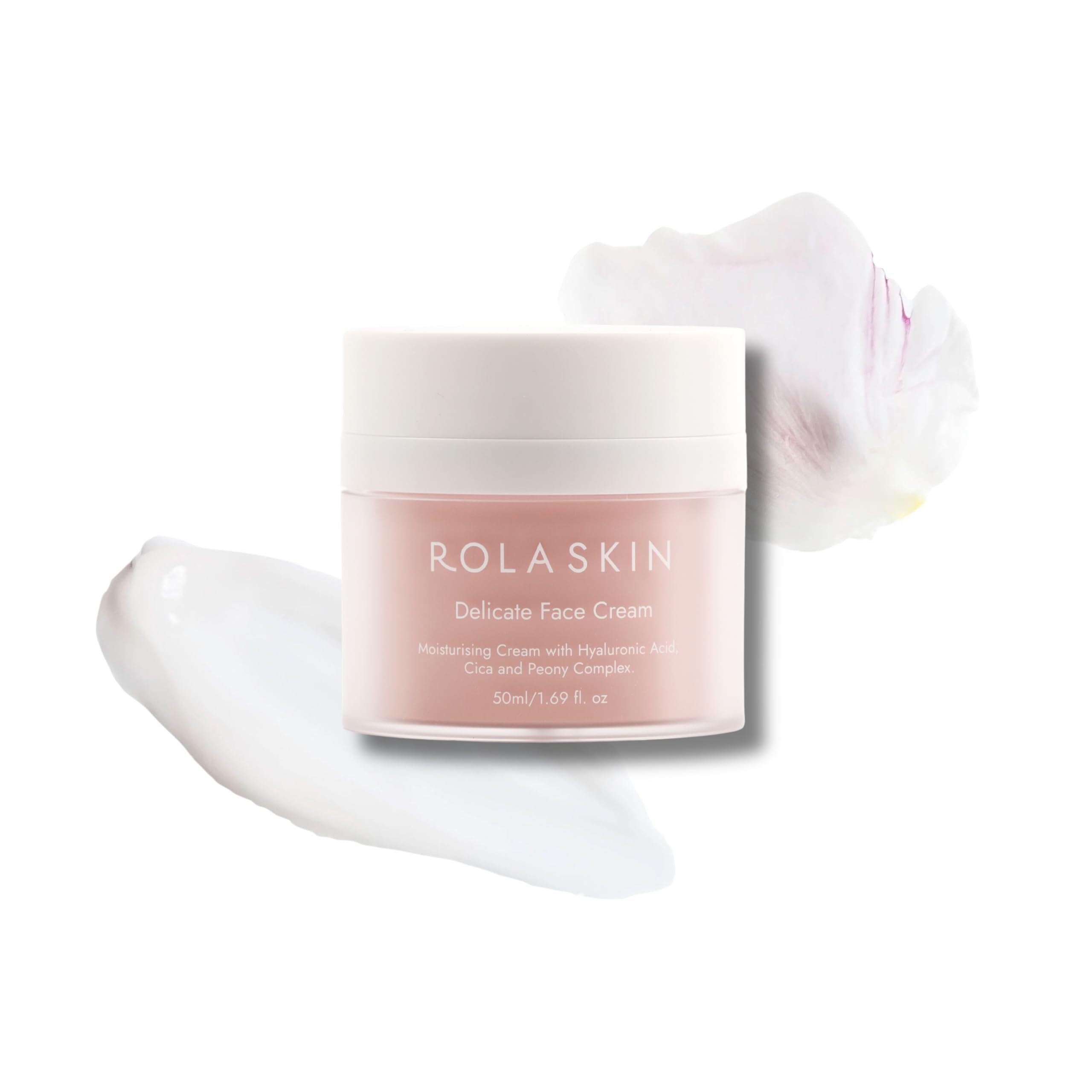 ROLA SKIN Delicate Face Cream | Hyaluronic Acid & Korean Peony Complex | Lightweight Moisturiser for Sensitive Skin | Fragrance-Free | Fast-Absorbing | 50ml