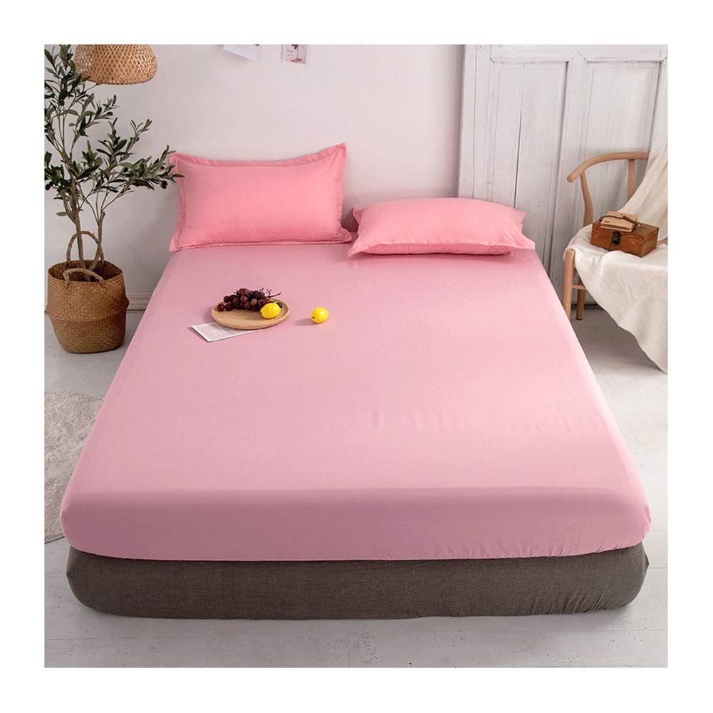 Queen Fitted Sheet Only Soft Polyester Microfibre Adults king Fitted Bottom Sheet Fits Up 0-20cm Deep Mattress Bed Sheets Fade Resistant (Color : Pink jade, Size : Queen)