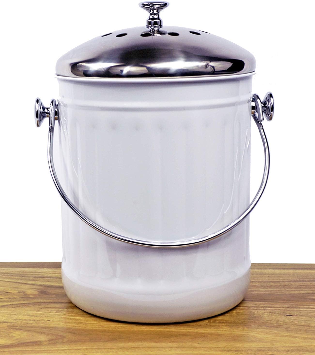 Indoor Kitchen Stainless Steel Compost Bin White 1.2 Gallon