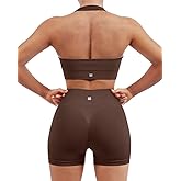 SUUKSESS Women Seamless Ribbed Workout Set Backless Sports Bra Booty Biker Short