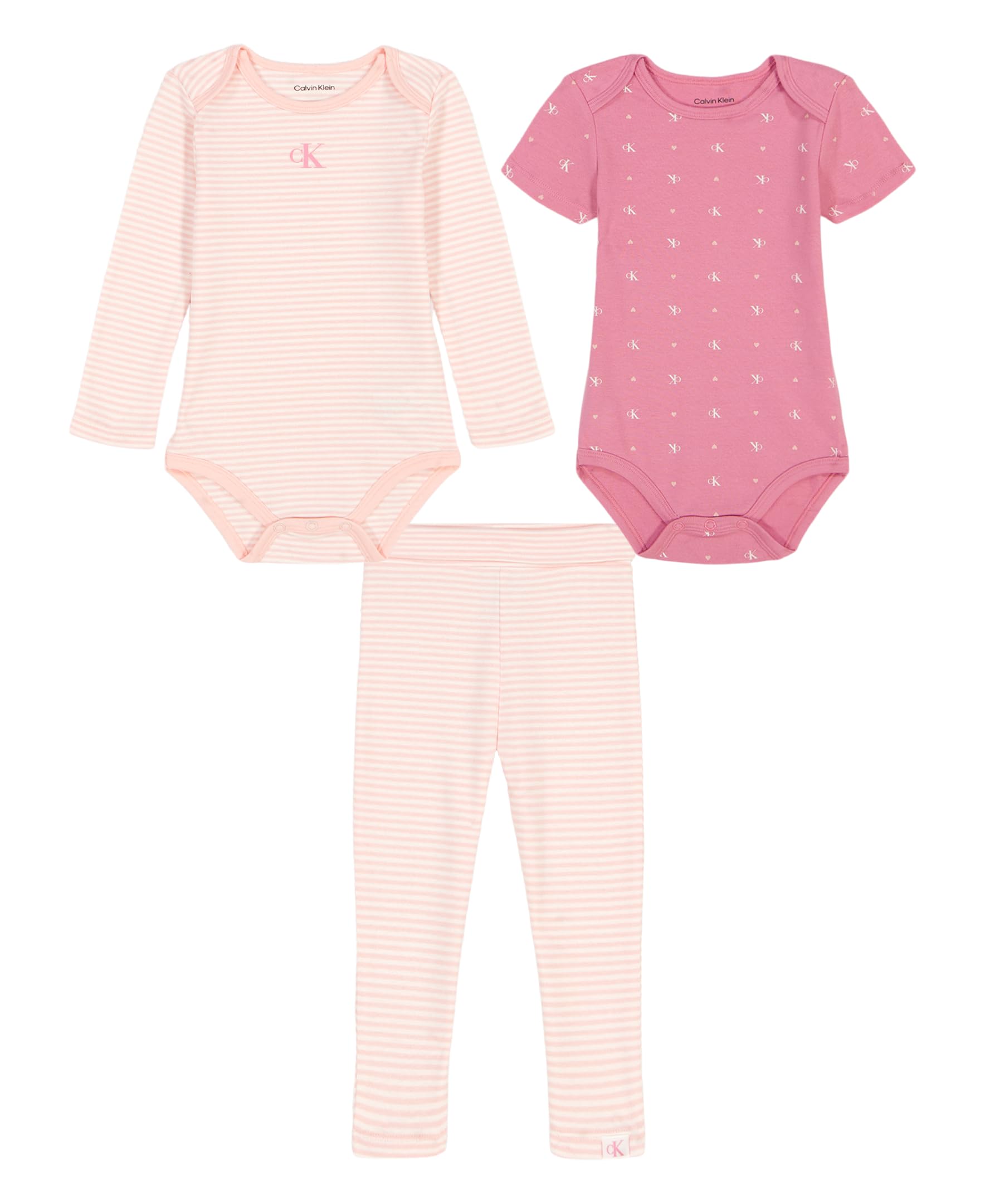 Calvin Klein Baby Girl’s 2-Pack Bodysuit with Pant, Gossamer Pink/Cashmere Rose, 3-6 Months