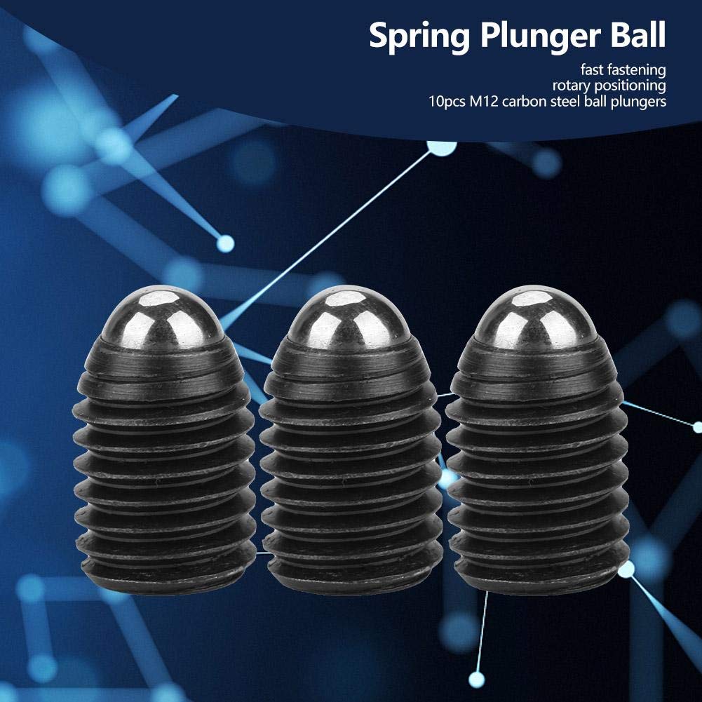 10Pcs M12 Screw Thread Hex Socket Carbon Steel Ball Drive Spring Plungers Set (M12*16), Black - Image 3