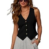 Scoton Women's Summer Vest Tops V Neck Button Down Tank Tops Sleeveless Going Out Crop Tops Cute Business Casual Shirt