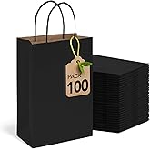 MESHA Black Gift Bags 5.25x3.75x8 Inch Small Kraft Paper Bags with Handles Bulk,100 Pack for Small Business,Wedding Party Favor