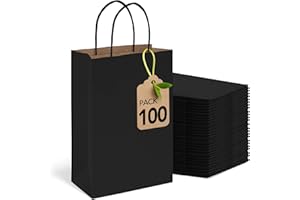MESHA Black Gift Bags 5.25x3.75x8 Inch Small Kraft Paper Bags with Handles Bulk,100 Pack for Small Business,Wedding Party Favor