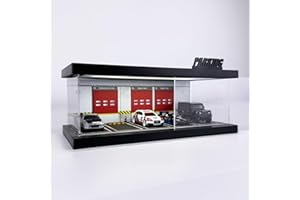 Bivitre 1/64 Model Car Display Case - Compatible with Hot Wheels Matchbox Mini GT Diecast Cars,Acrylic Box for Toy Cars Display Décor and Storage,Stackable Garage Diorama with LED Lights(1T-FormulaRe)