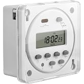 Heschen 12V DC/AC Digital Timer Relay 16A SPST with Clear Shield Cover | Automate off-grid coop doors and pumps with 28 daily routines while the dustproof shield prevents accidental touches
