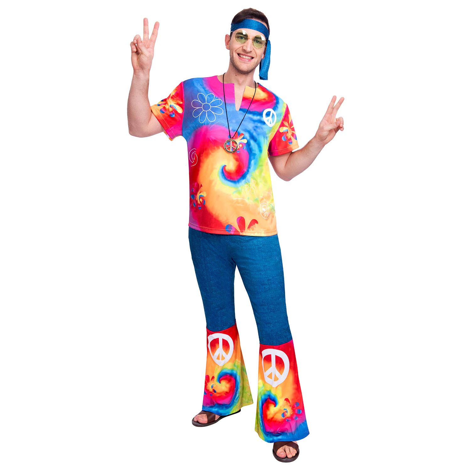 Amscan 9905130 - Men's 1960's Free Spirit Hippy Man Adults Fancy Dress Costume Size: X-Large