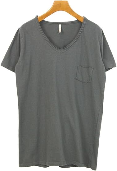 Amazon ノーブランド品 襟切りっぱなしカットソー ステッチ 胸ポケット 無地 ｖ首ポケット小 チャコール Tシャツ カットソー 通販