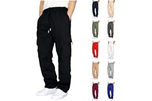 GENERIC Cargo Sweatpants for Men Heavyweight Fleece Open Bottom Straight Leg Sweatpant Pockets Plus Size Big and Tall Joggers