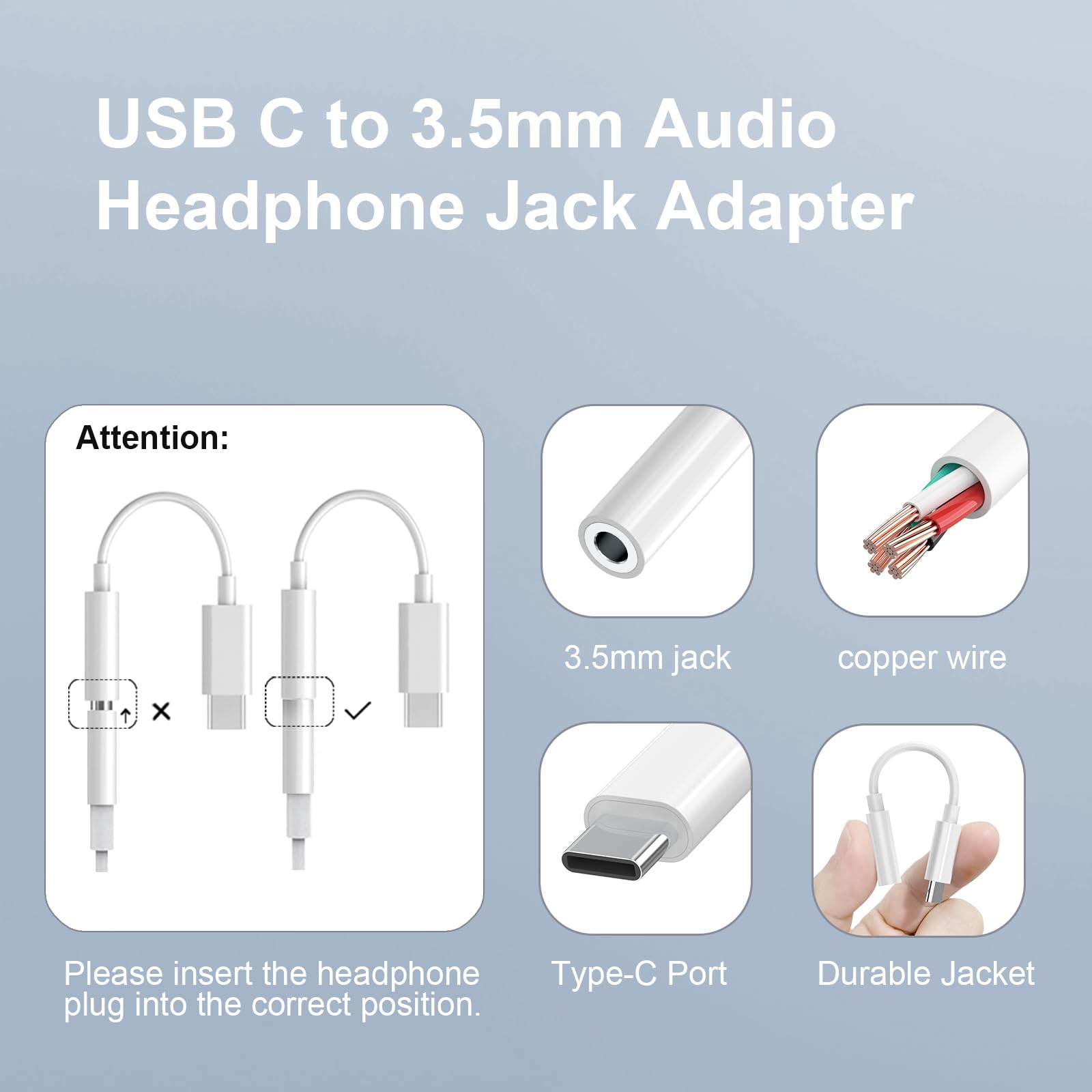 Duyasurs 2 Pack USB C to 3.5mm Headphone Jack Adapter, USB C to Aux Audio Dongle Cable Cord Compatible with iPhone 16/15 Pro/15 Pro Max, iPad Pro, MacBook, Samsung S21-24, Pixel 7/6/5