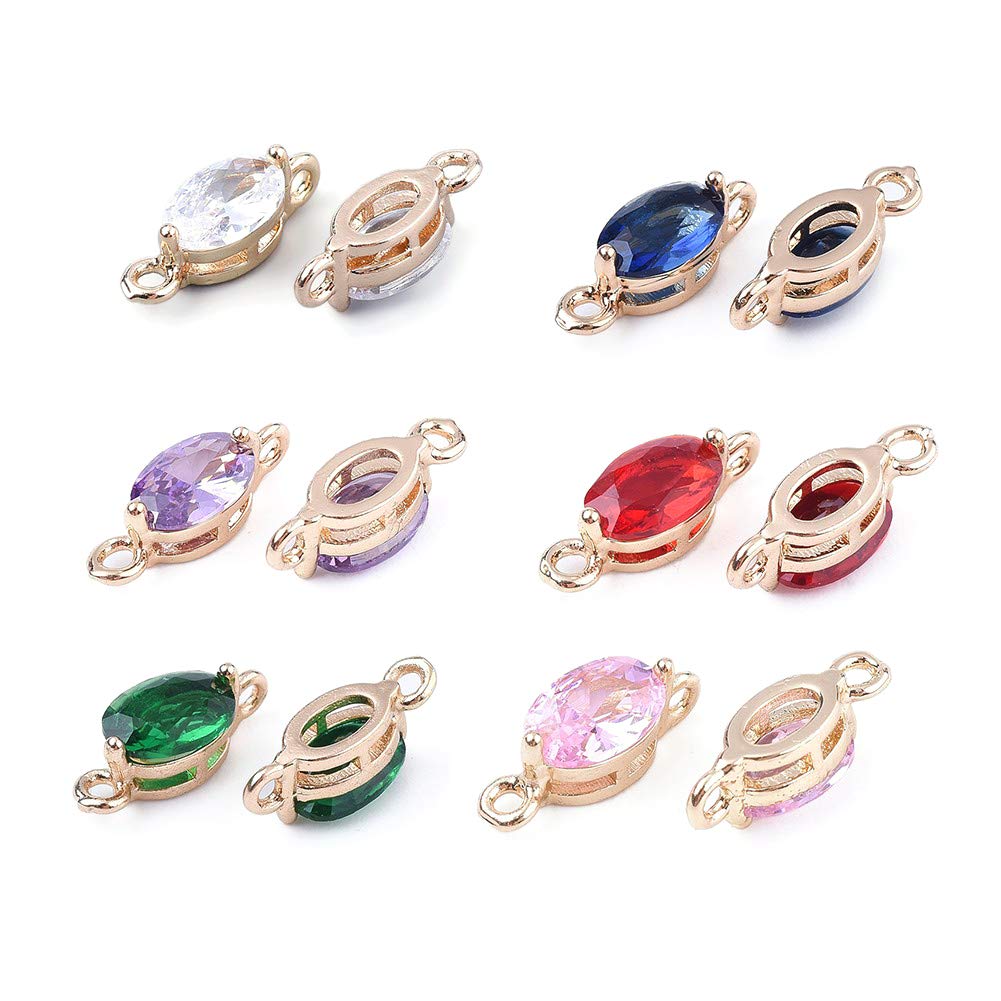 Craftdady 50pcs Faceted Glass Charms Link Connector Small Oval Crystal Beads Pendants with Light Gold Frame for Jewellery Necklace Earrings Making