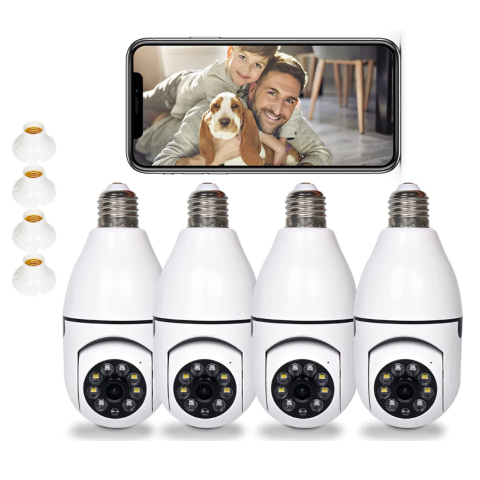 KOLLELL Wireless 2.4G WiFi Light Bulb Camera, 360 Degree E27 Bulb Security Camera Outdoor, 1080P Home Surveillance Cameras System with Human Motion Detection and Alarm (4)