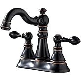 Derengge Two Handle Oil Rubbed Bronze Bathroom Sink Faucet 3 Hole with Pop up Drain Assembly, Classic 4 Inch Centerset Bathroom Lavatory Faucet with 360° Swivel Spout,EW-516-NB