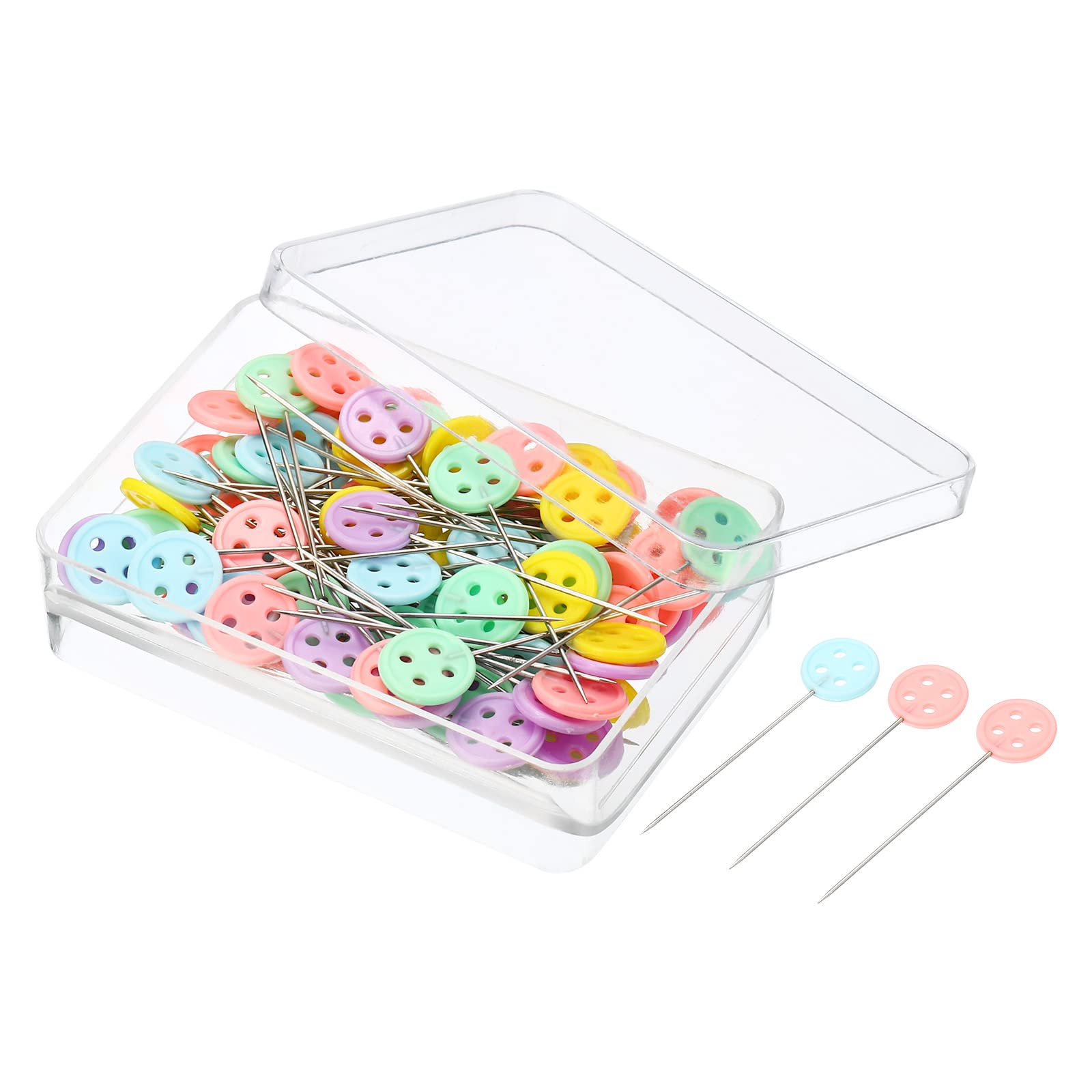 PATIKIL Sewing Pins, 100 Pack Flat Button Head Straight Quilting Pin for Dressmaker Decorations, Multicolor