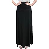 Baby'O Women's Stretch Knit Fit and Flare A-Line 37" Maxi Length Skirt - Made in USA