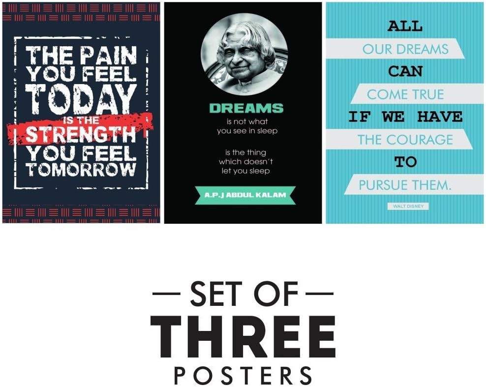 PRINTELLIGENT Motivational Posters - Set of 3 Inspirational Wall Quotes Size 12 x 18 inch Wall Art New Year Gift
