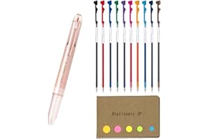 STATIONERY JP Pilot Hi-tec-c Coleto 5 Color Multi Pen Body Component, Pink Pearl, Rubber Grip, 0.3mm 10 Color Ink Refills, Sticky Notes Value Set