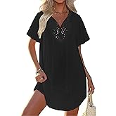 Ekouaer Swimsuit Cover Ups for Women Lace Crochet V-Neck Bikini Beach Coverups Dress for Swimwear Bathing Suit