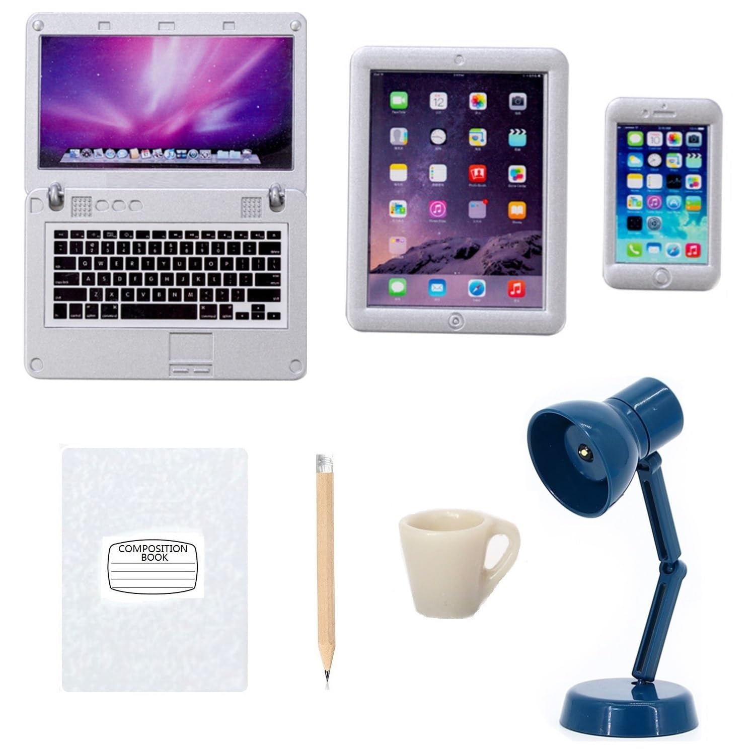 7PCS Dollhouse Miniature Laptop Computer LCXYYY Tablet Phone