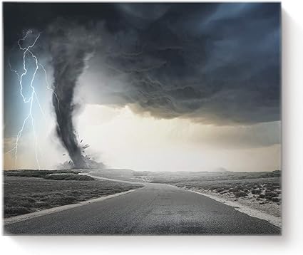 BABE MAPS Peinture Aquarelle sur Toile - Sc&egrave;ne Naturelle de Tornade et  Lightning Highway Art d&eacute;co 20