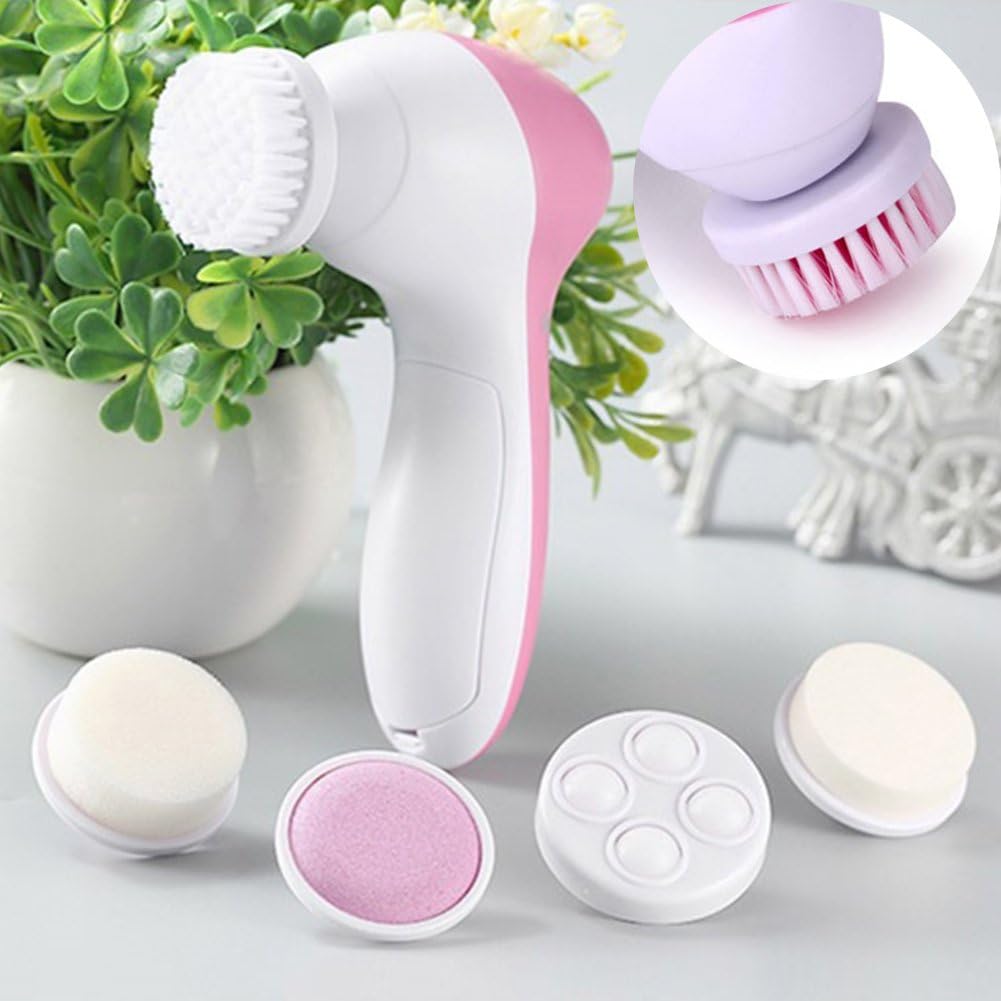 Facial Cleansing Brush Facial Brush 2018,Waterproof 5-in-1 Electric Facial Cleaning Brush for Exfoliating Removing Blackhead(1307048 mm,pink)