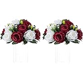 NUPTIO Flower Wedding Centrepieces for Tables - 2 Pcs 9.5in Diameter Burgundy & White Artificial Flowers Rose Ball for Centerpieces Table - Fake Rose Arrangements for Weddings Birthday Party Decor