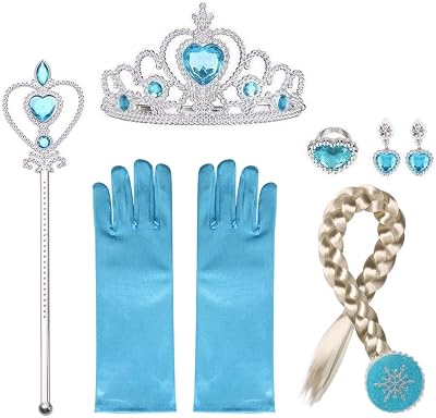 URAQT Princess Dress Up Accessories Set Crown Wand Earring Girls Party Cosplay