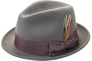 Home Prefer Men's Wool Felt Winter Hat Short Brim Fedora Hat with Feather