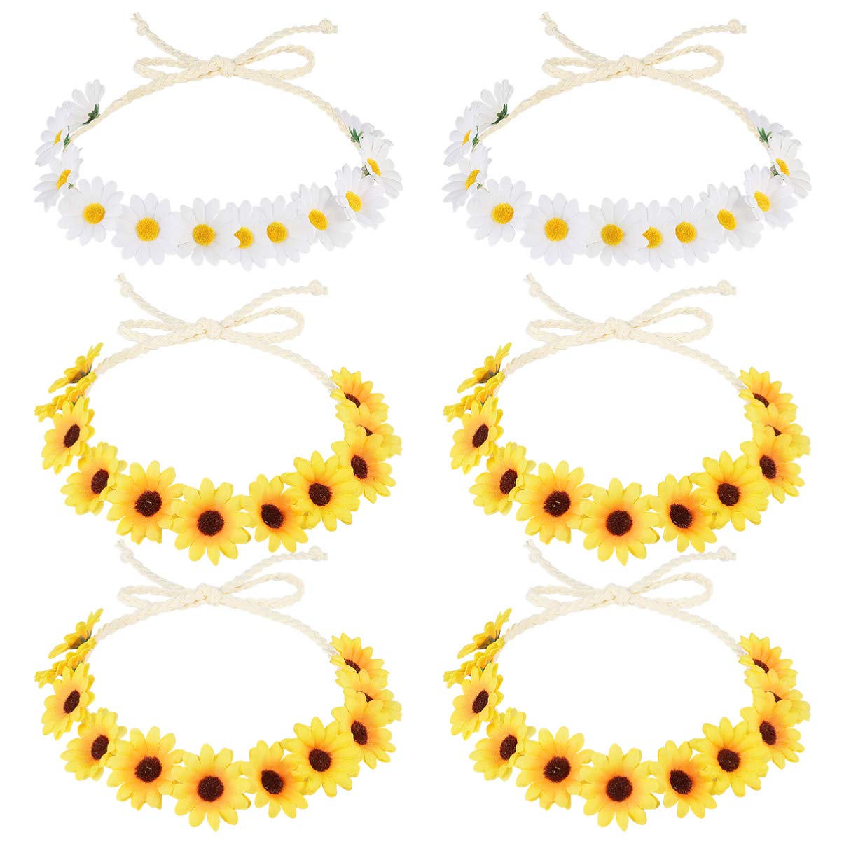 FRCOLOR 6pcs Sunflower Hair Accessories Floral Headband Daisy Flower Crown Women Headwear for Bridal Shower Bridal Headpiece Festivals Hair Band