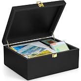 DRASTAR Large Wooden Keepsake Box, Black Memory Box, Decorative Storage Box with Hinged Lid, Large Card Box