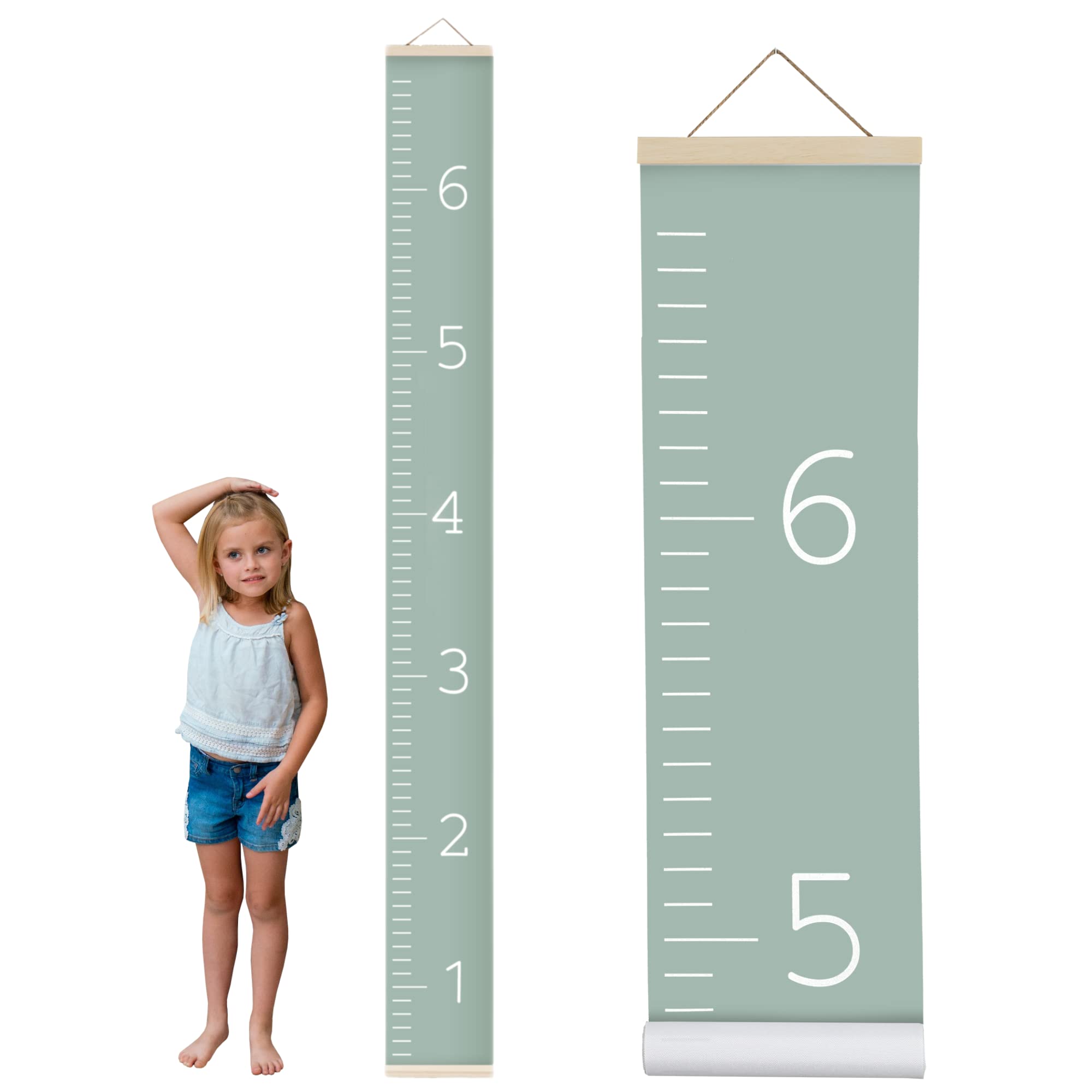 Photo 1 of Morxy Canvas Growth Chart for Kids - Unisex Kids Room Wall Decor - Measuring Height Chart- Wall Tape with Height Chart for Kids (Canvas, Plain sage)